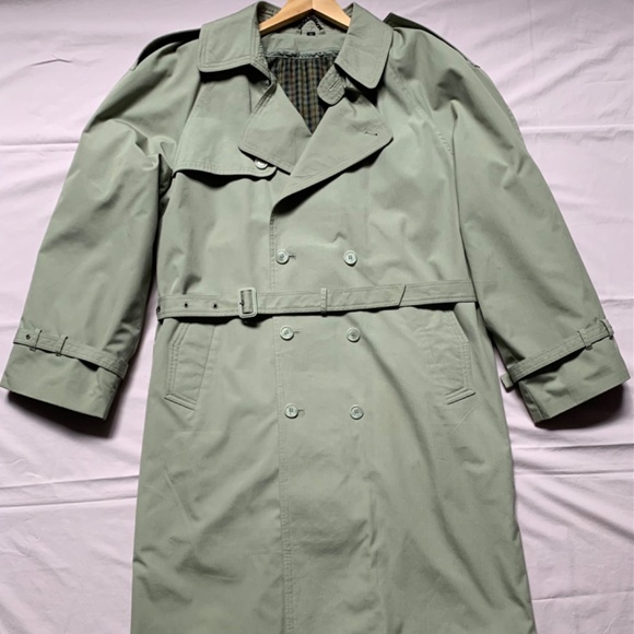 Vintage Trench Coat in Khaki Green Men’s Belted Double Breasted Size L - Picture 9 of 9